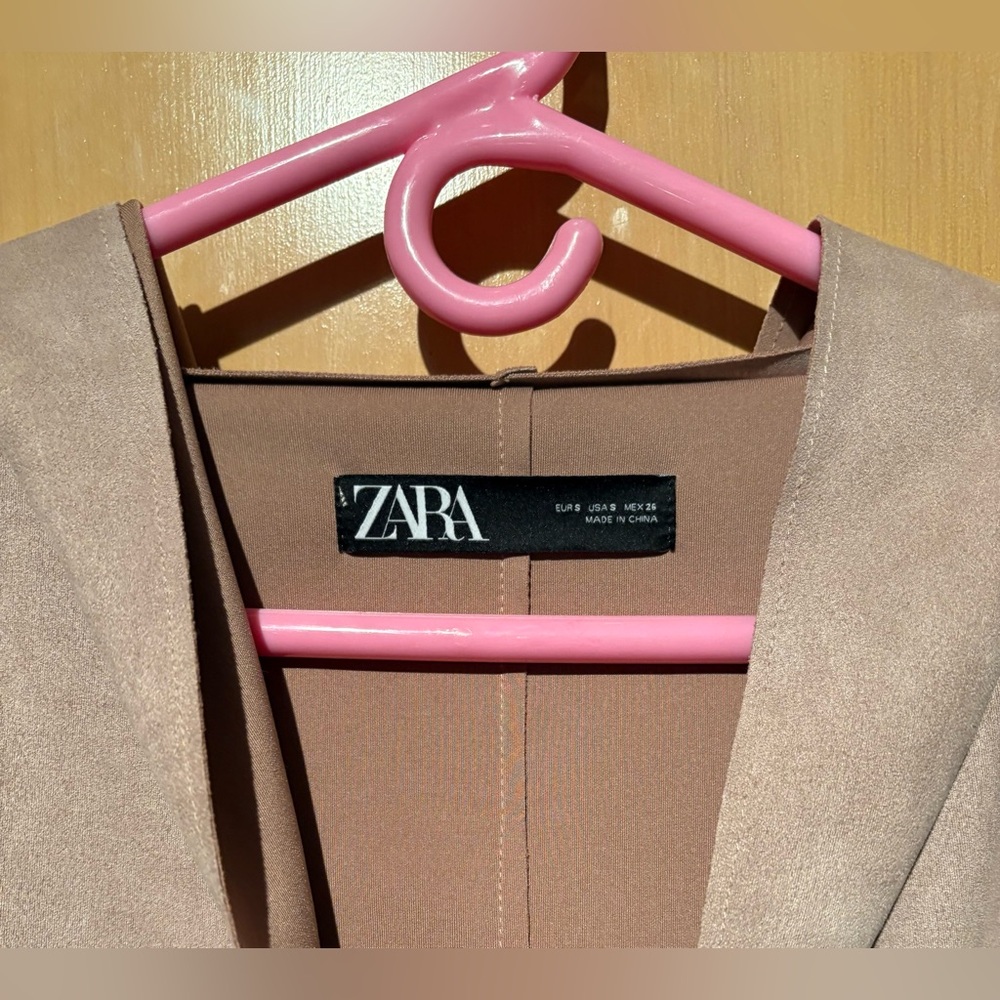 Zara faux suede jacket trench with hood belted lightweight women’s size Small - Picture 5 of 7